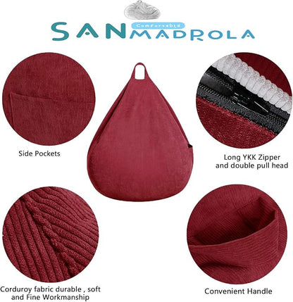 Stuffed Animal Storage Bean Bag Chair Cover (No Filler) for Kids and Adults.Soft Premium Corduroy Stuffable Beanbag for Organizing Children Plush Toys or Memory Foam Large 300L (WineRed)