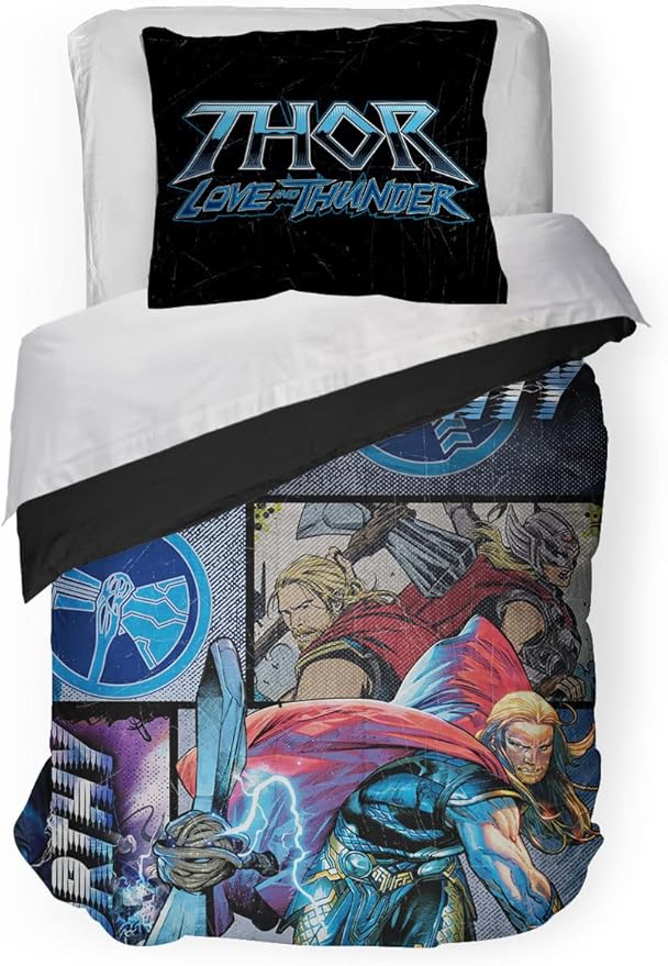 Jay Franco Marvel Comics Thor Mighty Twin Comforter & Sham Set - Kids Super Soft Bedding - Fade Resistant Microfiber (Official Marvel Product)
