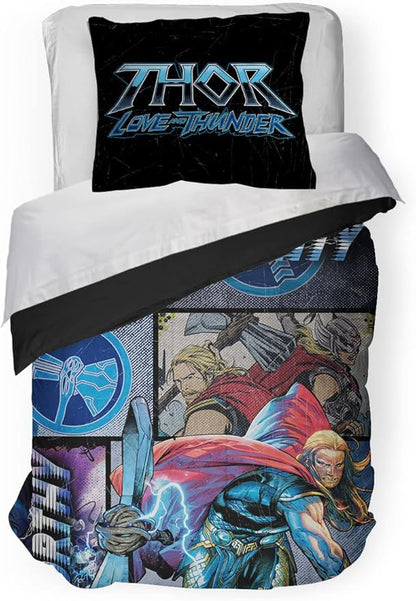 Jay Franco Marvel Comics Thor Mighty Twin Comforter & Sham Set - Kids Super Soft Bedding - Fade Resistant Microfiber (Official Marvel Product)