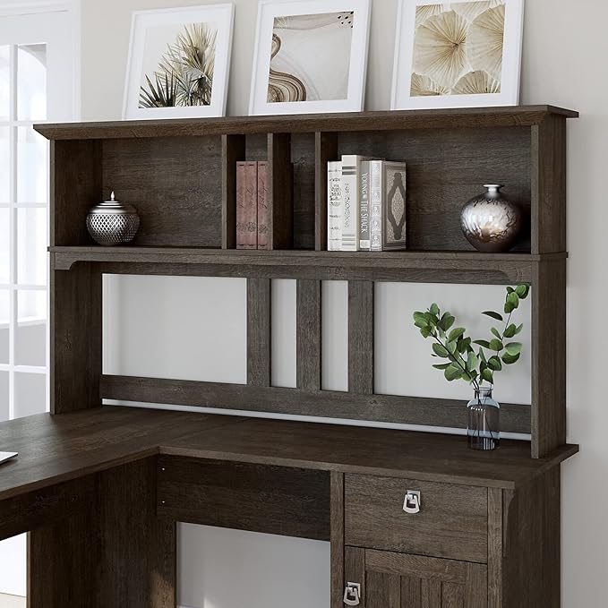 Bush Furniture Salinas Hutch, Desk Attachment with Shelf Storage for Home Office, 60W, Ash Brown