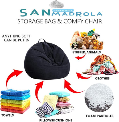 Stuffed Animal Storage Bean Bag Chair Cover (No Beans) for Kids and Adults.Soft Premium Corduroy Stuffable Beanbag for Organizing Children Plush Toys or Memory Foam Extra Large 300L (Black)