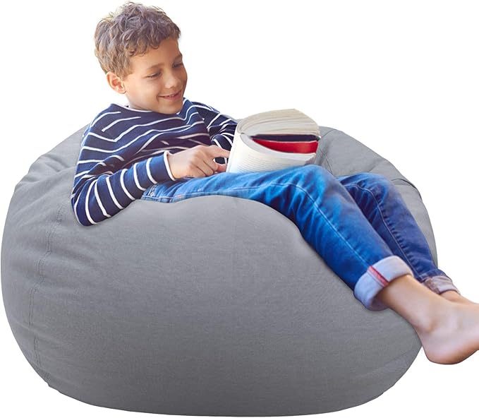 Aubliss Stuffed Animal Storage Bean Bag Chair Cover (No Beans)，Stuff and Sit Storage Bean Bag for Kids Toy Storage，Large 38"-Canvas Solid Grey