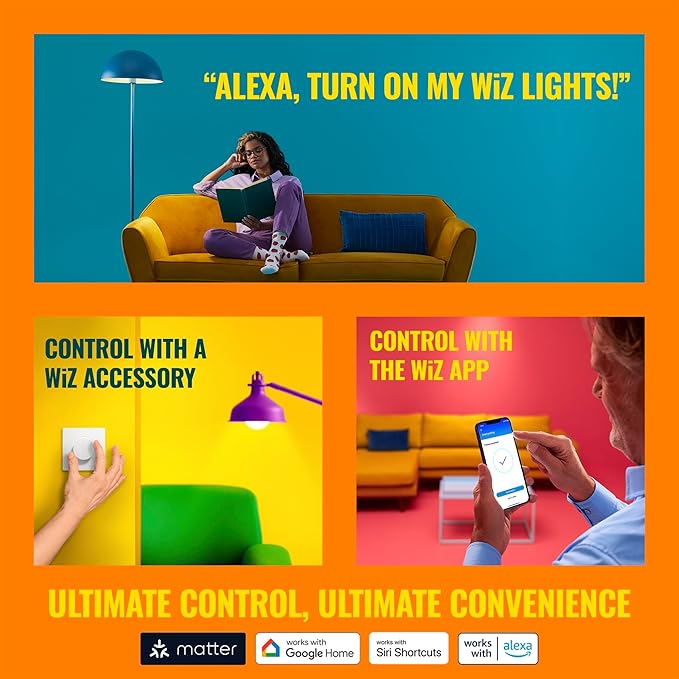 WiZ Connected 65W BR30 LED Smart Light Bulbs - Connects to Your Wi-Fi - E26 Smart Bulb - Control with Voice or App + Activate with Motion - Matter Compatible - 2 Pack