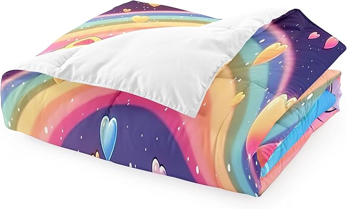 Rainbow Cat Comforter Twin Size - Rainbow Cat Bedding for Girls Room Cute Cartoon Rainbow Bedding Twin Comforter Sets for Kids, 1 Comforter+1 Pillowcase