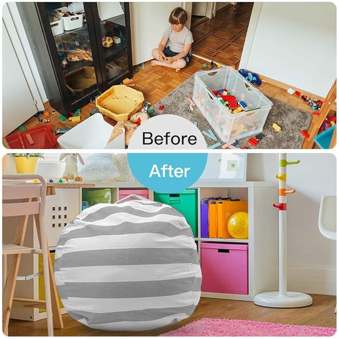 27Inch Stuffed Animal Storage Bean Bag Chairs for Kids Room, Stuff and Sit Storage Bean Bag Cover for Organizing Boys and Girls Plush Toy for Kids—Gray