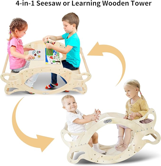Wooden 2 in-1 Kids Table and Chair Set, Kids Activity Table for Drawing Read Playing, Toddler Learning Play Table Toys for Home, Nursery, Playroom, Gift for Boy & Girl (Natural)