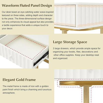 NicBex Laik-DW-00001-DX Desks, 48.26" W x 23.62" D x 30.7" H, Gold+White