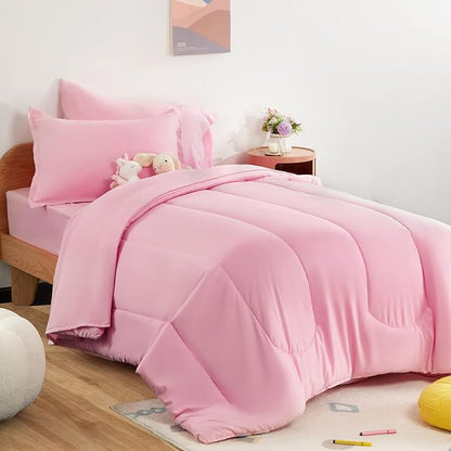 SLEEP ZONE Kids Bedding Comforter Set Full/Queen Size - Super Cute & Soft Kids Bedding 7 Pieces Set with Comforter, Sheet, Pillowcase & Sham (Ballet Pink Color)