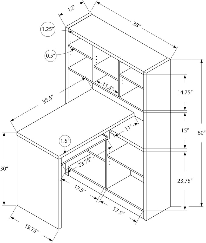 Monarch Specialties I Storage-Bookcase Left Or Right Set Up-Corner Desk with Multiple Adjustable Shelves, 60"L, Cappuccino