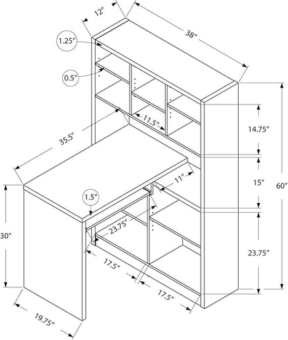Monarch Specialties I Storage-Bookcase Left Or Right Set Up-Corner Desk with Multiple Adjustable Shelves, 60"L, Cappuccino