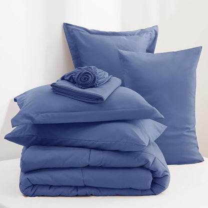 Bedsure Infinity Blue Queen Comforter Set - 7 Pieces Solid Queen Bed in a Bag, Queen Bed Set Infinity Blue with Comforters, Sheets, Pillowcases & Shams