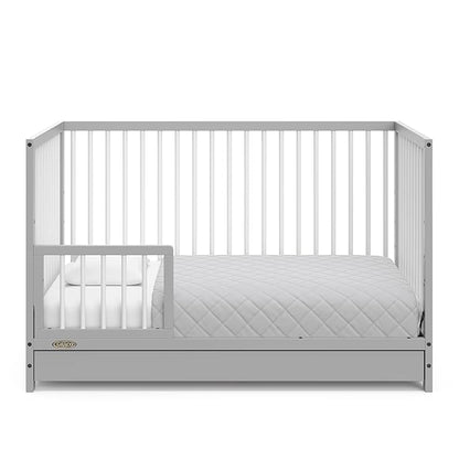Graco Teddi 5-in-1 Convertible Crib with Drawer (Pebble Gray with White) – GREENGUARD Gold Certified, Crib with Drawer Combo, Full-Size Nursery Storage Drawer, Converts to Toddler Bed