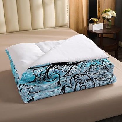 Butterfly Bedding Sets for Girls Teens Women Bedroom Rustic Flower Comforter Set King Size,Blue Butterflies White Chic Floral Duvet Set Retro Vintage Romantic Style Quilt Set Soft Lightweight