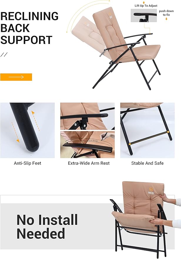 Nice C Outdoor Dining Sets, Patio Furniture Set, 8 Piece Set with Umbrella, Garden Outdoor Furniture Table Set with Tilted Removable Umbrella, Glass Table, and 6 Folding Chairs (Nude-3 Piece)