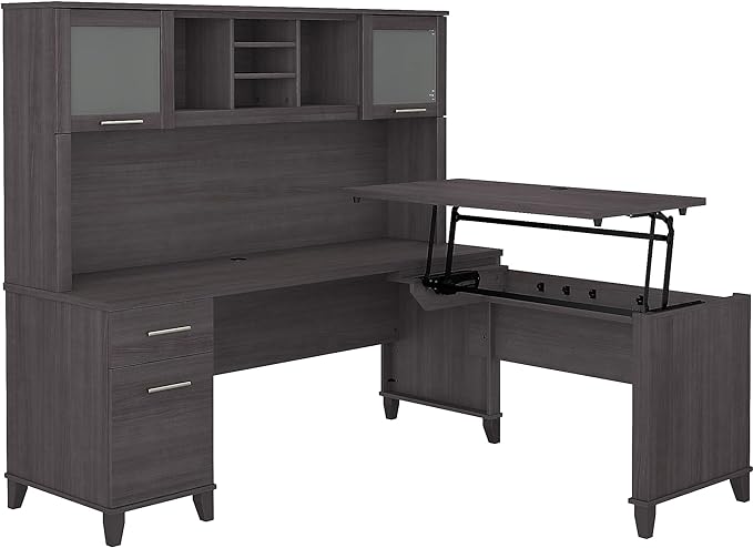 Bush SET015SG Somerset 35-Inch -41-Inch Adjustable Desk with Hutch, Storm Gray
