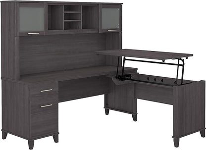 Bush SET015SG Somerset 35-Inch -41-Inch Adjustable Desk with Hutch, Storm Gray