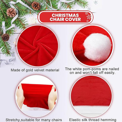 Christmas Chair Covers Set of 6,Red and White Santa Claus Hat Chair Back Covers for Xmas Holiday Festival Indoor Kitchen Bar Counter Stools Decorations Dining Room Table Decor
