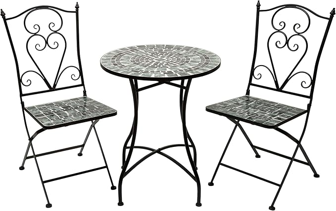 Alpine Corporation Alpine Marbled Glass Mosaic Bistro Set, Onesize, Black/Gray