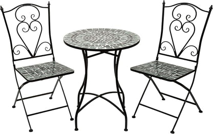 Alpine Corporation Alpine Marbled Glass Mosaic Bistro Set, Onesize, Black/Gray