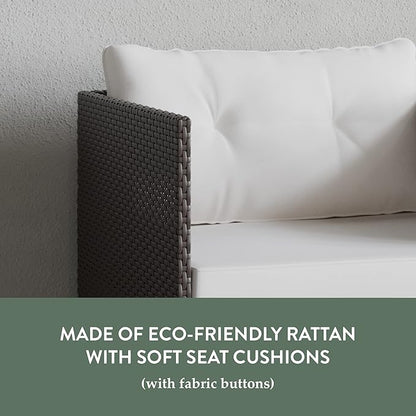 Edenbrook Bayview Patio Mix and Match Outdoor Furniture-Accent Chair Rattan/Cream, White/Brown