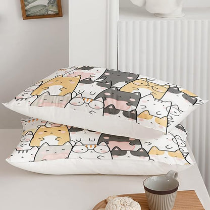 Kawaii Cat Comforter Queen Size,Cats Comforter Set for Kids Teens Girls Boys,3Pcs Bedding Set Printed Comforter with 2 Pillowcases,Down Alternative,Soft and Lightweight，Queen Size