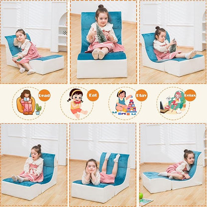 Kids Indoor Chaise Lounge Sofa Bed Foam Comfy Floor Chair for Boys and Girls Folding Lazy Sofa Couch with Back Support Comfy Reading Chair for Toddlers and Teens, Royal Blue