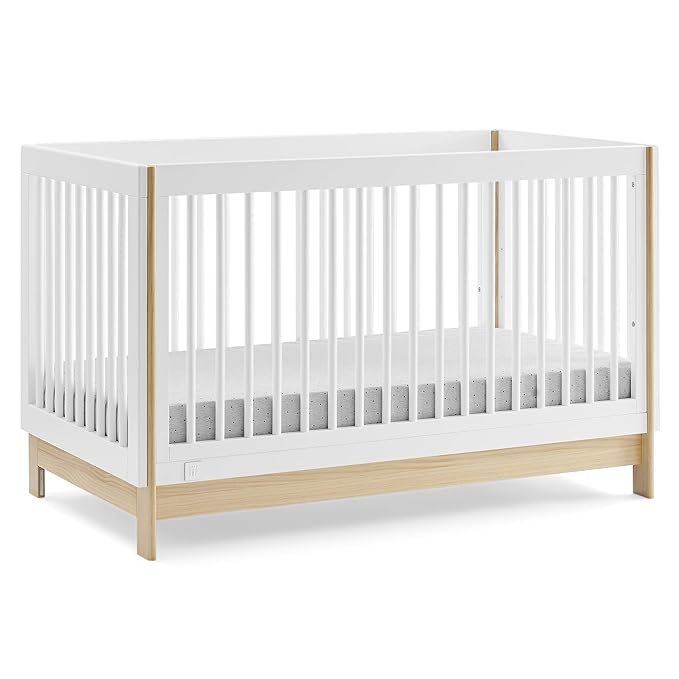 Delta Children babyGap Tate 4-in-1 Convertible Crib + Brannan Bear Bookcase with Bins + Brannan Bear Wall Shelf with 4 Hooks, Bianca White/Natural (Bundle)
