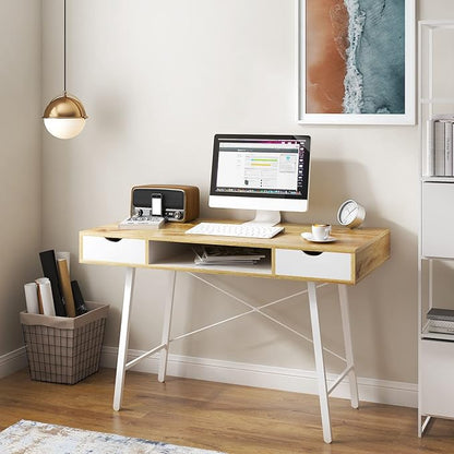 Need Computer Desk with Storage Desk Drawer Dressing Table,Writing Table Modern Desk with 2 Drawers, Makeup Vanity Table GCBG1019-ND, Oak