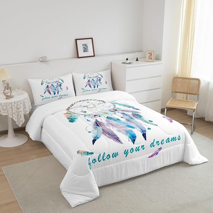 Dreamcatcher Comforter Set Boho Dream Catcher Bedding Set for Kids Boys Girls Teens Decor Indian Hippie Feather Print Comforter Native American Duvet Set 3Pcs Full Size