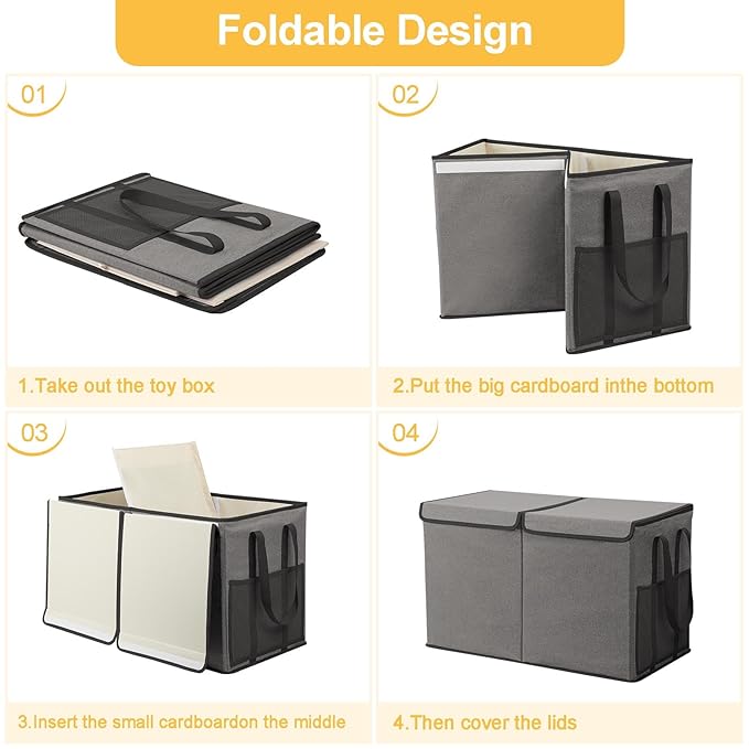 Large Toy Box for Boys Girls Toy Chest Kids Toy Storage Organizer Collapsible Toy Storage Bin Basket with Two Mesh Pockets for Nursery Playroom Bedroom Living Room Organization