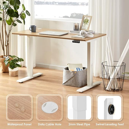 Sunon Sit Laptop Computer Writing Workstations with 3 Pre-Set and USB Port 48" for Home Office Smart Advanced Standing Desk, Oak