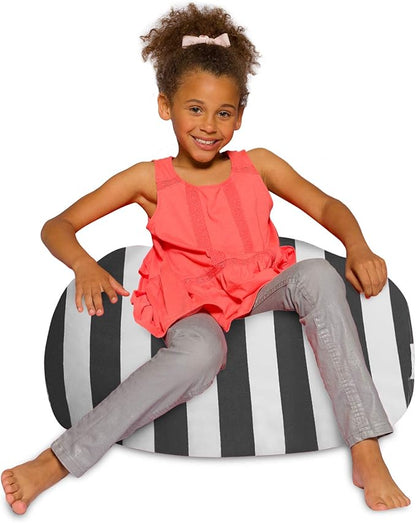 Posh Creations Bean Bag Chair for Kids, Teens, and Adults Includes Removable and Machine Washable Cover, Canvas Stripes Gray and White, 27in - Medium