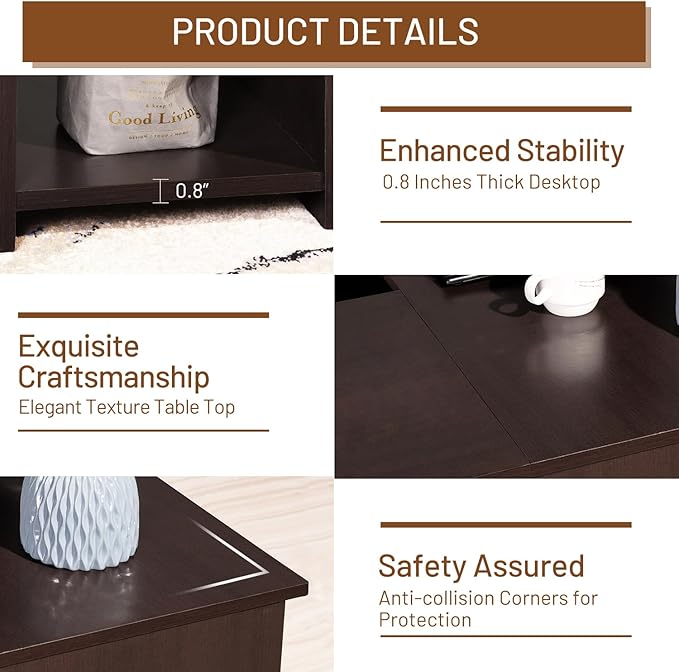 FurnitureR 47.2-Inch L-Shaped Computer Desk Home Office Study Writing Corner Gaming Table Retro Design Work Station Space-Saving for Study Room Bedroom, Brown