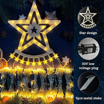 Christmas Lights Outdoor, Aokudoni 12.6ft 8-Lighting Modes Waterfall Lights for Christmas, Outdoor Christmas Decorations for Yard, Christmas Lights for Tree House Holiday Party, Warm White