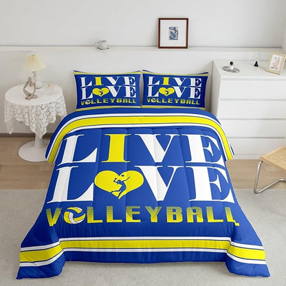 Feelyou Kids Volleyball Comforter Set King Size Sports Game Bedding Set for Boys Girls Teens Bedroom Decor Volleyball Player Comforter Women Men Sports Theme Duvet Set with 2 Pillow Case