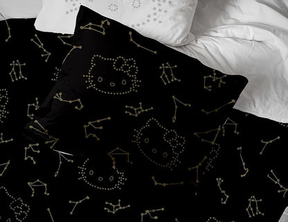 Jay Franco Hello Kitty Stars Full Comforter Set - 7 Piece Bedding includes Sheet Set & Pillow Covers - Super Soft Zodiac Black & Gold Bedding