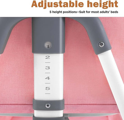 4 in 1 Baby Bassinet, Rocking Bassinets Bedside Sleeper with Comfy Mattress and Wheels, Height Adjustable Easy Folding Portable Bedside Crib for Newborn Infant,Pink