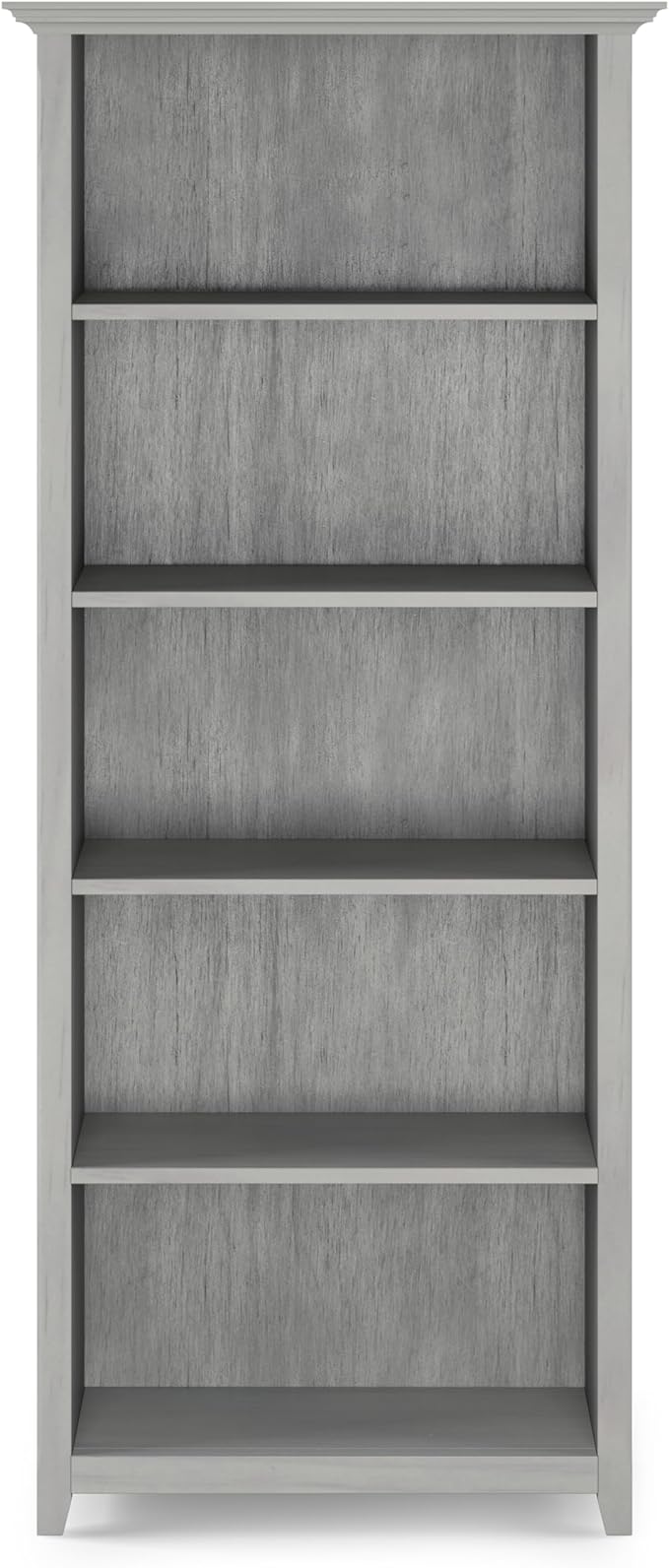SIMPLIHOME Amherst SOLID WOOD 30 Inch Wide Transitional 5 Shelf Bookcase in Fog Grey, for The Living Room, Study Room and Office
