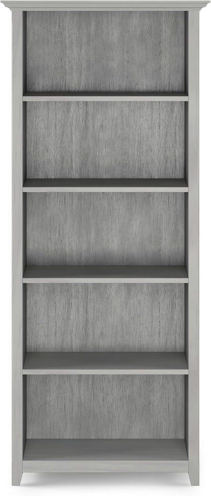SIMPLIHOME Amherst SOLID WOOD 30 Inch Wide Transitional 5 Shelf Bookcase in Fog Grey, for The Living Room, Study Room and Office