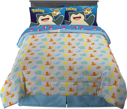 Franco Kids Bedding Super Soft Comforter and Sheet Set, 5 Piece Full Size, Pokemon