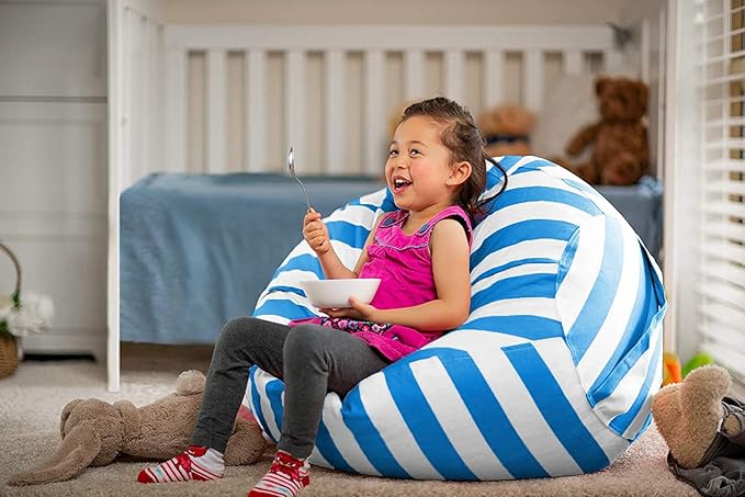 Wekapo Stuffed Animal Storage Bean Bag Chair Cover for Kids | Stuffable Zipper Beanbag for Organizing Children Plush Toys Large Premium Cotton Canvas (Blue, XX-Large)