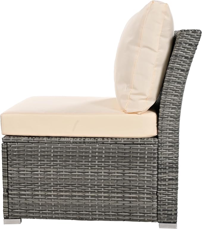 9 Piece Patio Furniture Set with Solid Wood Coffee Table and Ottomans, Rattan Modular Outdoor Sectional Conversation Sofa, for Garden Backyard, Onesize, Beige