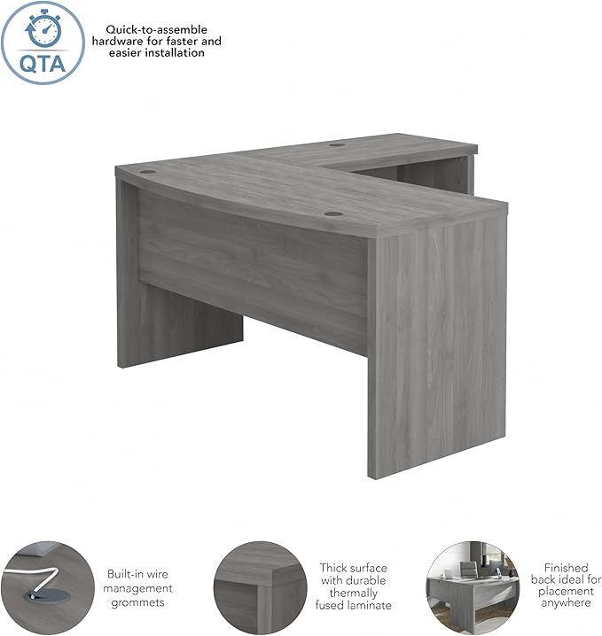 Bush Business Furniture Echo L Shape Desk with Wire Management | Corner Bow Front Table for Home Office with Quick-to-Assemble Hardware, 60W, Modern Gray