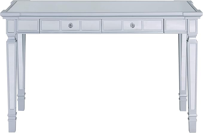 SEI Furniture Glenview Glam Mirrored Writing Desk w/ Drawers, Matte Silver