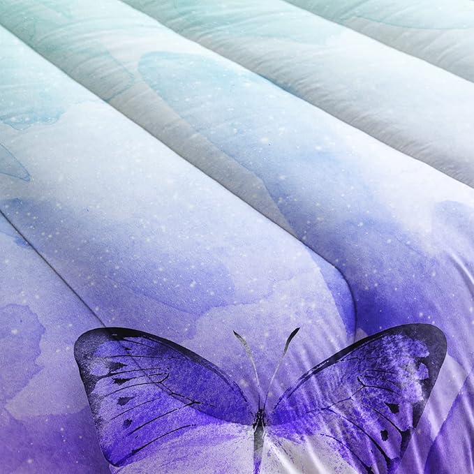 Butterfly Comforter Twin Size,Watercolor Butterfly Kids Comforter Set,3Pcs Bedding Set Printed Comforter with 2 Pillowcases,Down Alternative,Soft and Lightweight,for All Seasons
