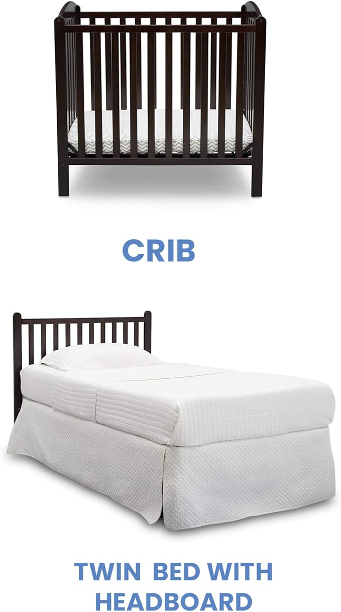 Delta Children Emery Mini Convertible Baby Crib with 2.75-inch Mattress, Dark Chocolate