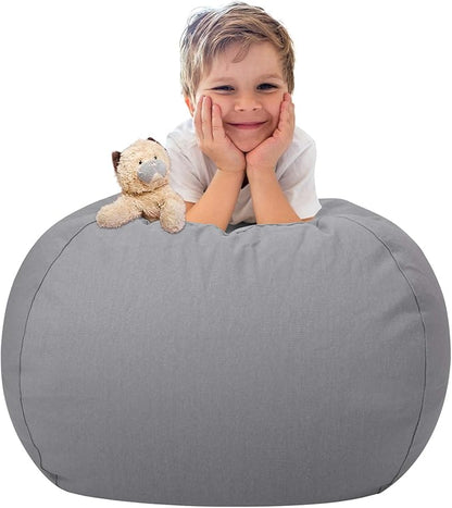Aubliss Stuffed Animal Storage Bean Bag Chair Cover (No Beans)，Stuff and Sit Storage Bean Bag for Kids Toy Storage，Medium 32"-Canvas Solid Grey