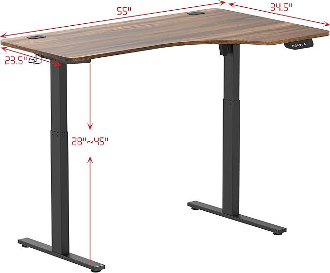 SHW 55-Inch L-Shaped Electric Height Adjustable L-Shaped Standing Desk with Right Facing Corner, Walnut
