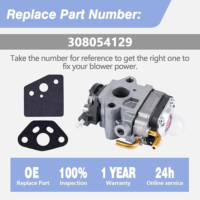Carburetor Kits Fits for Ryobi RY38BP 38cc Backpack Blower Replaces 308054129