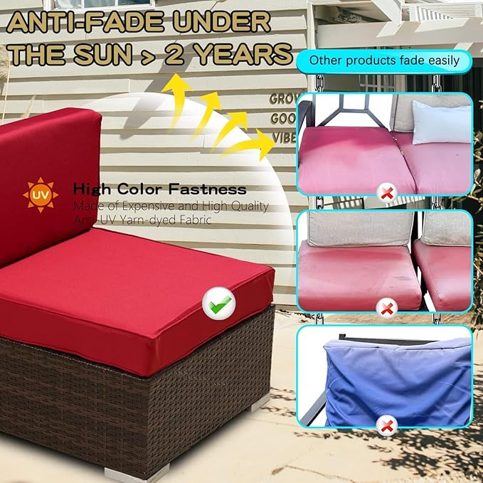 ClawsCover 14Pack Outdoor Seat and Back Cushions Replacement Covers Fit for 7Pieces 6-Seater Wicker Rattan Patio Furniture Set Sectional Couch Chair,Red-Include Cover Only (Large)
